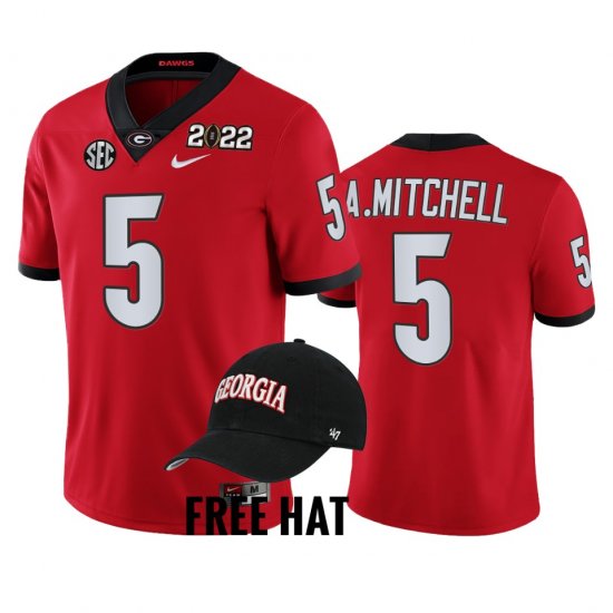 #5 Adonai Mitchell College Football Georgia 2021 CFP National Champions Free Hat Mens Red Jersey 631235-556