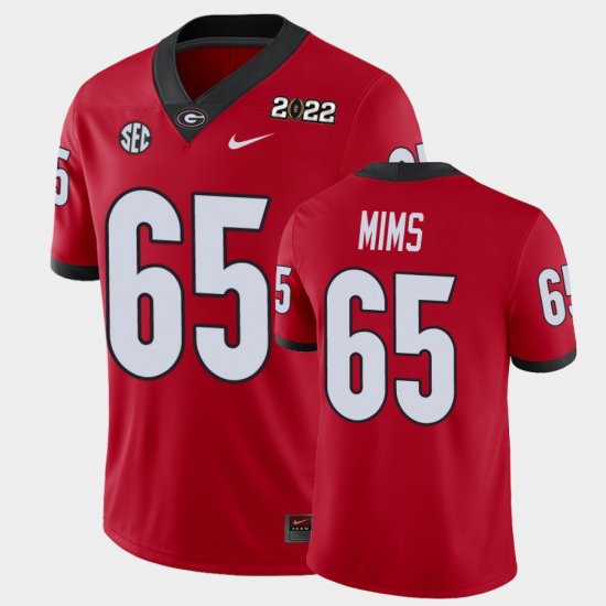 #65 Amarius Mims 2021 National Champions UGA Bulldogs Game Mens Red Jersey 839784-642