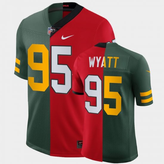 #95 Devonte Wyatt 2022 NFL Draft UGA Bulldogs Dual Teams Split Men\'s Green Red Jersey 272370-936