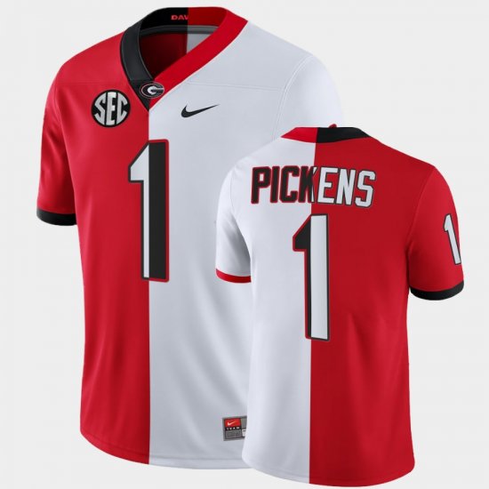 #1 George Pickens College Football UGA Bulldogs Split Edition Men\'s Red White Jersey 664629-555