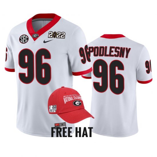 #96 Jack Podlesny College Football Georgia Bulldogs 2021 Orange Bowl Champions CFP Mens White Jersey 125901-616