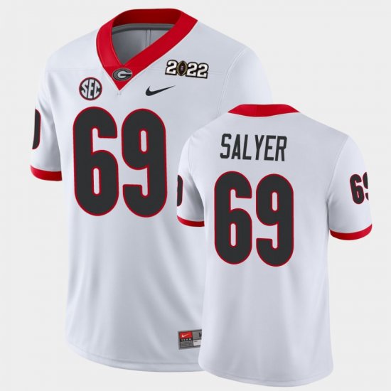 #69 Jamaree Salyer 2021 National Champions Georgia Bulldogs Game Men\'s White Jersey 127169-201