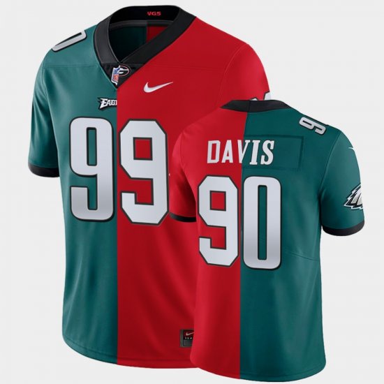 #90 Jordan Davis 2022 NFL Draft Georgia Dual Teams Split Men\'s Teal Red Jersey 290358-932