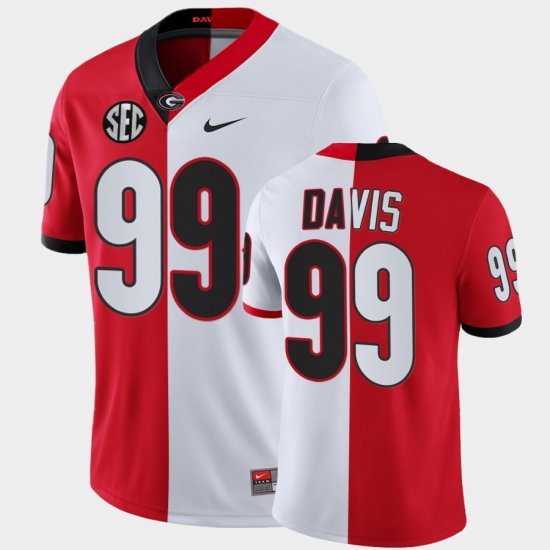 #99 Jordan Davis College Football UGA Bulldogs Split Edition Men\'s Red White Jersey 318179-322