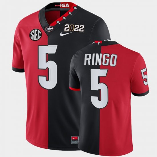 #5 Kelee Ringo College Football Georgia Bulldogs 2021 CFP National Champions Split Edition Men\'s Red Black Jersey 866360-338