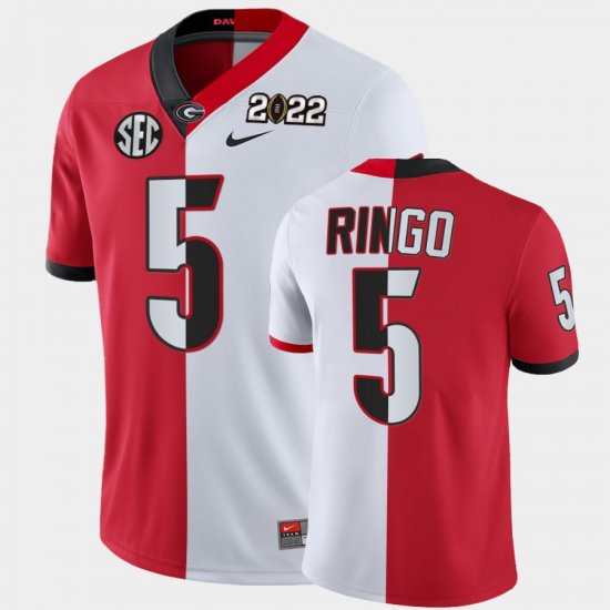 #5 Kelee Ringo College Football Georgia Bulldogs 2021 CFP National Champions Split Edition Men Red White Jersey 139664-555