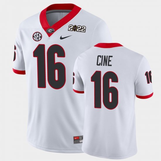 #16 Lewis Cine 2021 National Champions UGA Game Men\'s White Jersey 989746-525