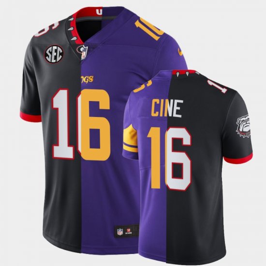 #16 Lewis Cine 2022 NFL Draft Georgia Dual Teams Split Men\'s Purple Black Jersey 871529-742