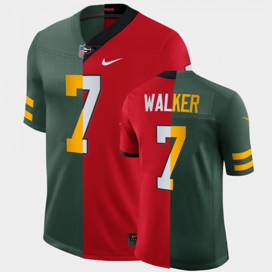 #7 Quay Walker 2022 NFL Draft UGA Dual Teams Split Mens Green Red Jersey 190258-886