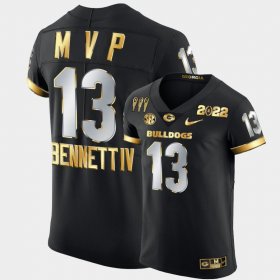 #13 Stetson Bennett College Football University of Georgia 3X CFP National Champions Golden Limited Men's Black Jersey 134254-401 #13 Stetson Bennett College Football University of Georgia 3X CFP National Champions Golden Limited Men's Black Jersey 134254-401