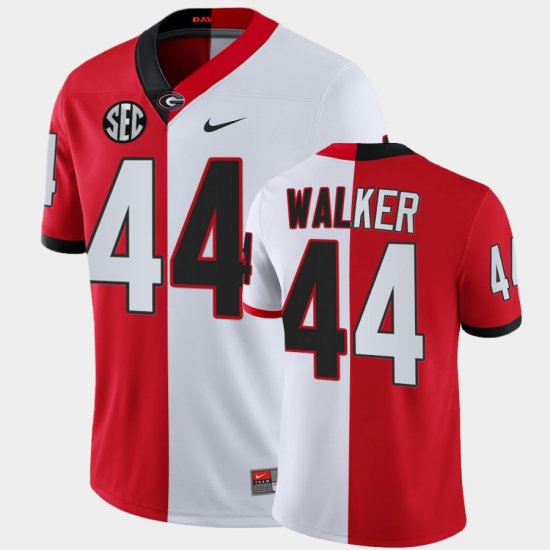 #44 Travon Walker College Football UGA Bulldogs Split Edition Men\'s Red White Jersey 351138-682