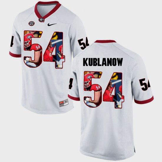 #54 Brandon Kublanow Pictorial Fashion Georgia Bulldogs Mens White Jersey 241945-819