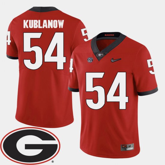 #54 Brandon Kublanow College Football Georgia Bulldogs 2018 SEC Patch Men\'s Red Jersey 366636-879