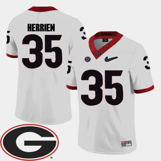 #35 Brian Herrien College Football Georgia Bulldogs 2018 SEC Patch Men\'s White Jersey 796770-639