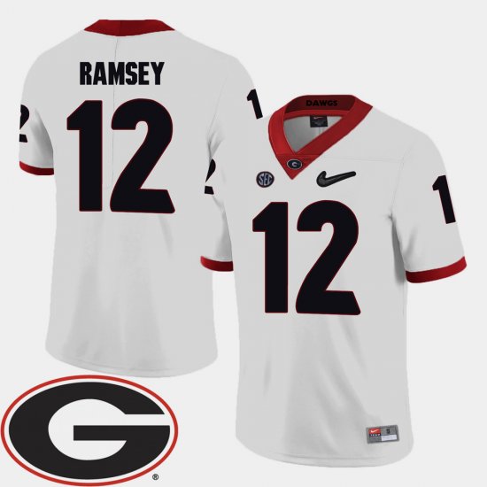 #12 Brice Ramsey College Football Georgia 2018 SEC Patch Men\'s White Jersey 191759-458