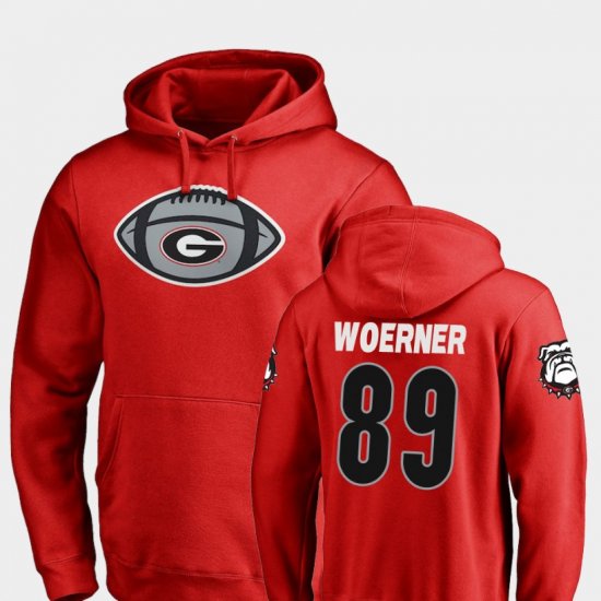 #89 Charlie Woerner Game Ball UGA Bulldogs Football Mens Red Hoodie 214995-878