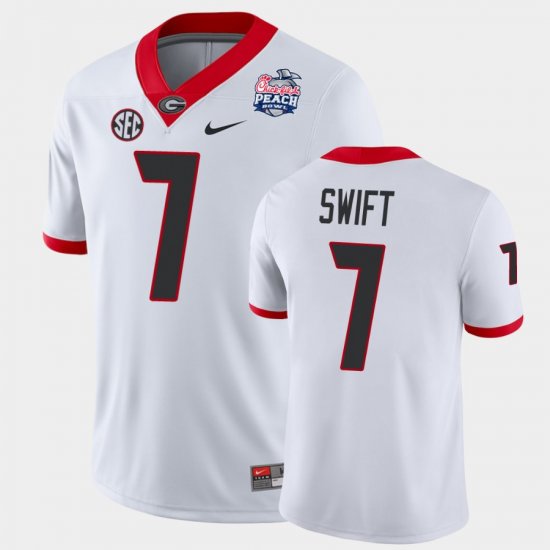 #7 D\'Andre Swift 2021 Peach Bowl Georgia College Football Men\'s White Jersey 131769-634