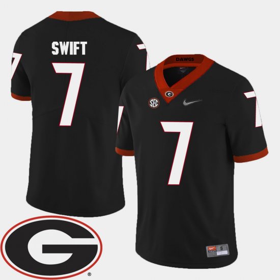 #7 D\'Andre Swift College Football UGA Bulldogs 2018 SEC Patch Men\'s Black Jersey 908963-432