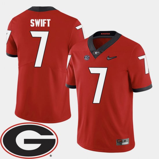 #7 D\'Andre Swift College Football UGA 2018 SEC Patch Mens Red Jersey 227727-231