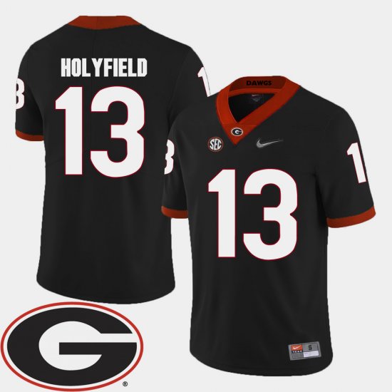 #13 Elijah Holyfield College Football Georgia 2018 SEC Patch Mens Black Jersey 785979-501