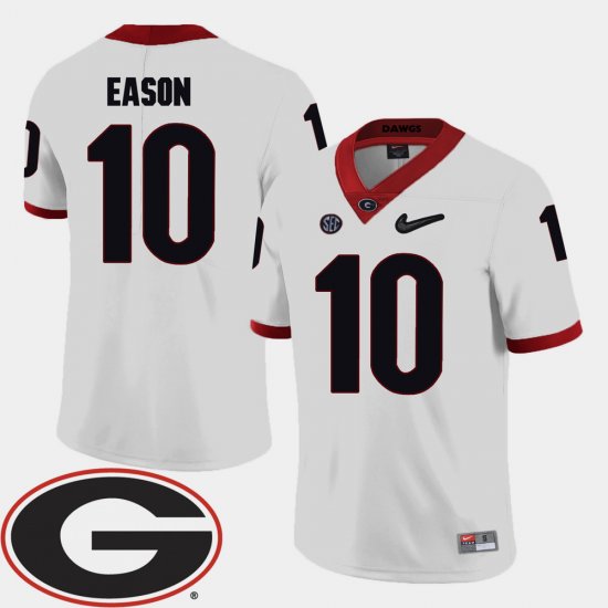 #10 Jacob Eason College Football Georgia Bulldogs 2018 SEC Patch Mens White Jersey 572259-989