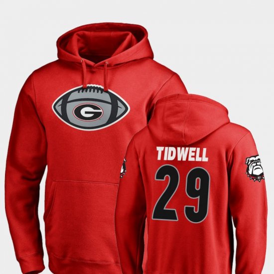 #29 Lofton Tidwell Game Ball Georgia Bulldogs Football Mens Red Hoodie 586730-375