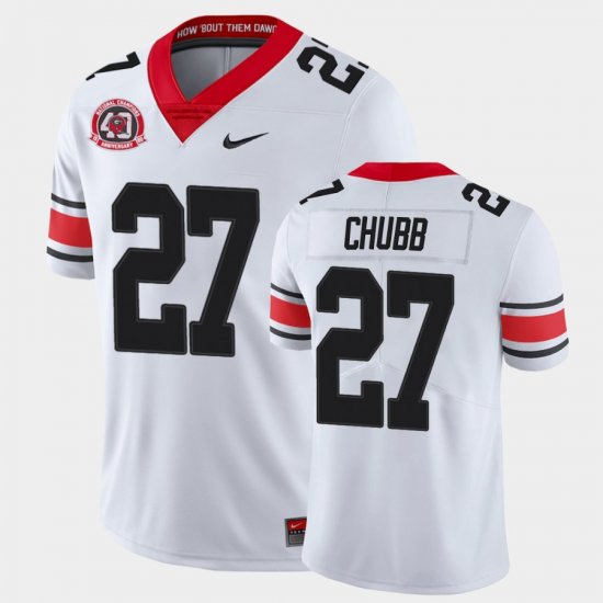 #27 Nick Chubb College Football Georgia Bulldogs 40th Anniversary Alternate Men White Jersey 228165-758