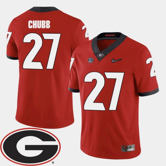 #27 Nick Chubb College Football University of Georgia 2018 SEC Patch Men\'s Red Jersey 456448-383