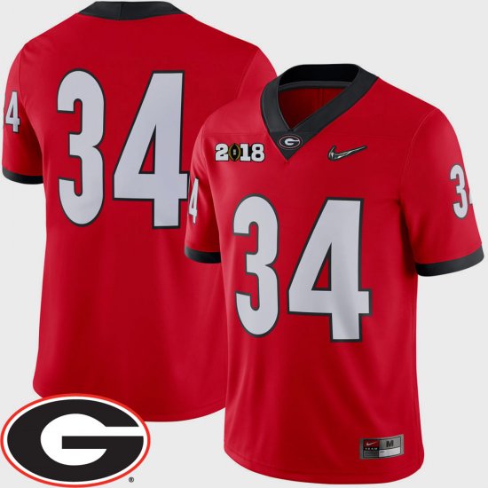 #34 College Football University of Georgia 2018 National Championship Playoff Game Mens Red Jersey 247108-847