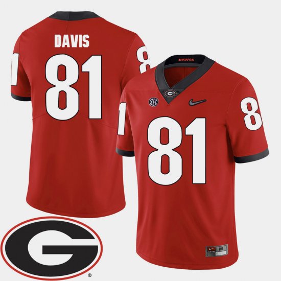 #81 Reggie Davis College Football University of Georgia 2018 SEC Patch Men\'s Red Jersey 354520-862