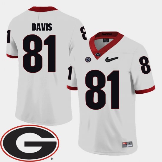 #81 Reggie Davis College Football Georgia Bulldogs 2018 SEC Patch Mens White Jersey 915209-127