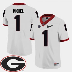 #1 Sony Michel College Football Georgia Bulldogs 2018 SEC Patch Men's White Jersey 146473-266