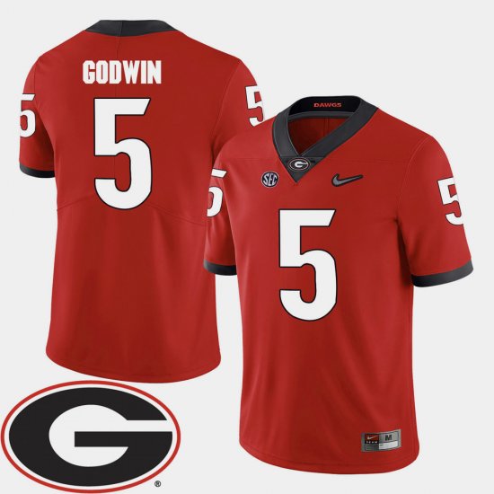 #5 Terry Godwin College Football University of Georgia 2018 SEC Patch Men Red Jersey 961971-311