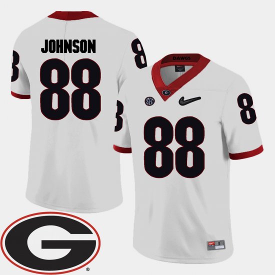 #88 Toby Johnson College Football Georgia 2018 SEC Patch Men White Jersey 442358-739