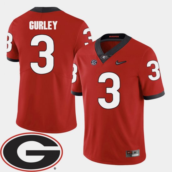 #3 Todd Gurley College Football University of Georgia 2018 SEC Patch Mens Red Jersey 855138-701